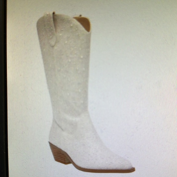 Betsey Johnson DALAS Ivory Pearl Cowboy Boots NWB - Picture 6 of 11